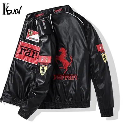 F1 Leather Embroidery Racing Jacket For Men Varsity Baseball Motor Jacket With Zipper Unseix