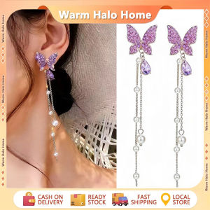 Purple Butterfly Tassel Earrings Elegant Bling Dangle Butterfly Earrings for Women Fashion Earrings Purple Earrings Jewelry Gift