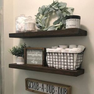 Two (2) layers Bathroom Floating Wooden Shelves with smooth finish concealed metal bracket tox and screw ready to install