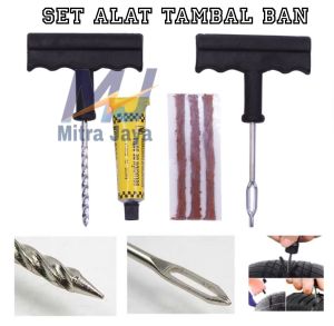 Alat Tambal Ban Set 6 Pcs Tyre Repair Kit Set Anti Ban Mobil Motor Tubeless Obeng + Karet Lem Ban Bocor Kempes Wajib punya dimobil atau motor