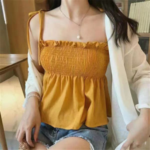 oobest Buy 1 Take 1 Women Camisole Adjustable Shoulder Strap Shirred Upper Cami Top Summer Breathable Tops Seamless Korean Styles Camisole New Fashion Tank Tops