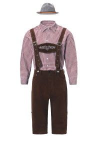 New European and American style German Munich beer-themed mens outfit: includes a top hat and overalls – a three-piece beer costume