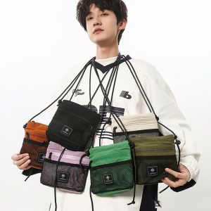 PANE5 Multifunctional Crossbody Phone Pouch Mesh Sports Small Square Bag Versatile Korean Style Nylon Shoulder Bag Man