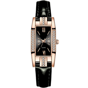 Jam Tangan Wanita Elegan Kristal Quartz Bulat Strap Kulit Trendy Modern