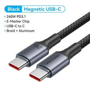 Vention 240W Magnetic Retractable Type-C Fast Charging Cable USB C Male to C-Male 5A PD3.1 E Marker Chip 480Mbps Braided Reinforced for Laptop Phone Tablet