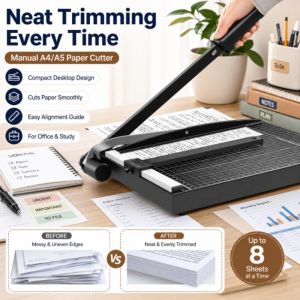 A4 Paper Cutter Manual Mini Trimmer A5 Paper Cutting Machine Portable Handheld Guillotine Cutter Precision Sharp Blade Multipurpose Office Craft Stationery Supplies