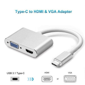 3 in1 USB 3.1 Type C to HDMI+VGA+3.5mm Audio Female Adapter for Macbook (Silver) - intl