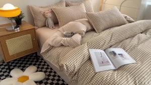 Four-Piece Bedding Set Pure Washed Cotton Duvet Cover Japanese Style Simple Plaid Bed Sheet Quilt Cover Student Dormitory Single Three-Piece Set LZD