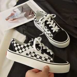 LEMON plaid canvas shoes male student 2024 new trend Korean version versatile black and white chessboard casual shoes ins tide board shoes