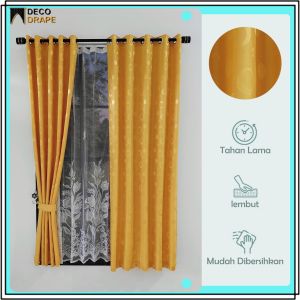 Gorden Jendela Murah Motif Polkadot Kain Poliester Lembut Model Smokering Tinggi 200 cm