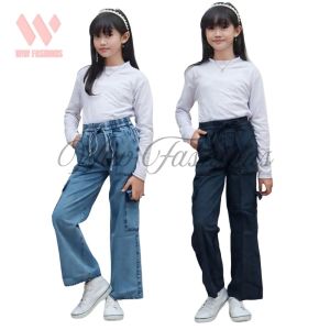Celana Jeans Anak Kulot Cargo Anak Prempuan Usia 4 Tahun Sampai 13 Tahun Remaja Denim Korean Style