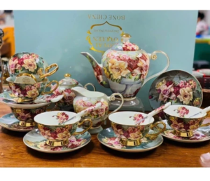 Bộ ấm chén Hoa Hồng uống trà Anh cao cấp Hoa hồng Vintage- 6 ấm + chén + ấm đun hàng cao cấp làm quà tặng tân Gia-CONVEENIENCE Shop