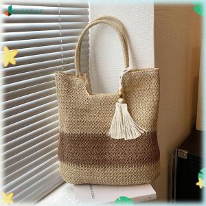 JOCESTYLE Comfortable Women Tote Bag with Straw Woven Design and Tassels Perfect for Summer Travel and Shopping