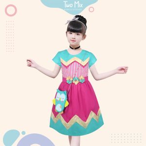 Two Mix Baju Anak Perempuan - Dress Anak Cewek 1-12 Tahun Katun Bonus Tas Anak Gratis Lucu Owl 4248