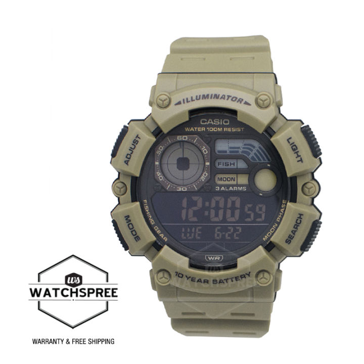 Watchspree Casio Digital Dual Time Khaki Resin Band Watch WS1500H 5B WS 1500H 5B Lazada Singapore