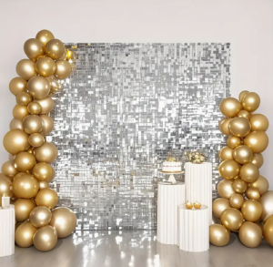 Metal Silvery Shimmer Wall Background Sequin Wall Panel Perfect for Birthdays Weddings Disco Dance Halls Stage Backgrounds Anniversaries Ceremonies Graduation Ceremonies Halloween