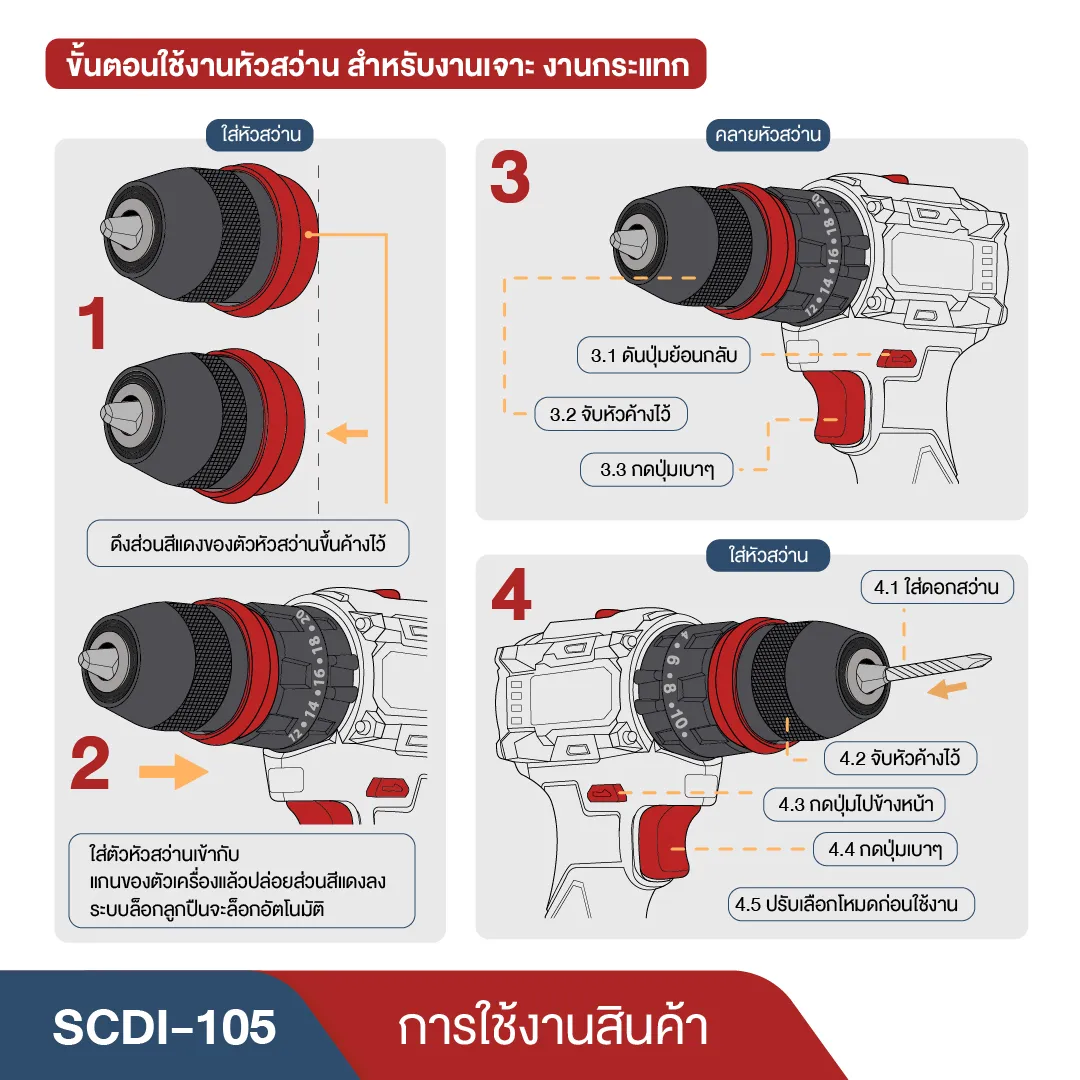 MASARU รุ่น SCDI-105 แรงบิด 85 N.m สว่านไขควงกระแทกไร้สาย 3 ระบบ ไขควงไร้สาย สว่านไขควง แบตเตอรี่ลิเธียม