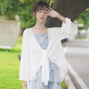 SPICYG 防晒外套 New Summer Sun Protection Clothing For Women Chiffon Cardigan College Style Shawl Breathable Thin Strappy Loose Jacket Uv Protection Jacket