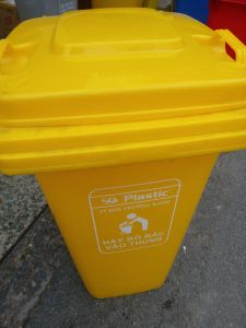 Thùng Rác Công Cộng Đa Năng 120L Có Nắp Đậy & Bánh Xe - Màu Vàng - Bảo Quản An Toàn