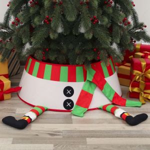 XYAX Santa Claus Christmas Tree Skirts Round Snowflakes Christmas Tree Bottom Cover Party Supplies Snowman Xmas Tree Collar Family Holiday