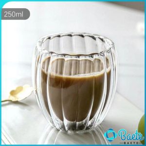 Baete Double Wall Glass Coffee Mug Transparent Heat Resitant Tea Mugs Stripe Shape Coffee Cup 250ml 350ml 450ml