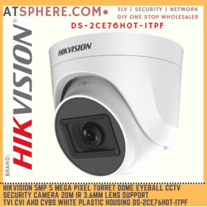 Hikvision 5MP 5 Megapixel Turret Dome Eyeball Indoor 20m IR CCTV Security Camera Plastic TVI CVI DS-2CE76H0T-ITPF(C)