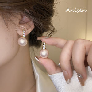 2023 Womens Elegant Temperament Light Pink Pearl Pendant Earrings Korean Fashion Jewelry Luxury Accessories