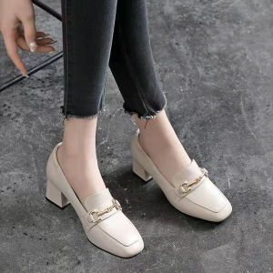 [Free Shipping] 2026 Spring/Autumn Collection: WomenS Soft Leather Loafers With Chunky Heels Buckle Details Mid-Height Heels Fashionable Versatile And Comfortable Flats