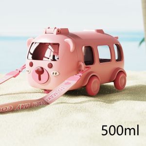 BFF 24SS 500ml Baby Cartoon Bus Water Bottle Cute Creative Kids Toy Straw Bottle Water Bottles BPA Free Train Botol
