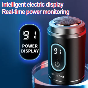 HYUNDAI 2023 new mens USB rechargeable razor portable LCD display electric mini travel razor waterproof rechargeable pocket-sized wireless washable razor shaving face beard trimmer professional three blades with clean dry and wet shaver