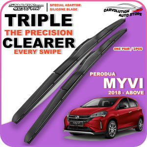 🚗SAMURAI Wiper🔥 Perodua Myvi New 2018 Silicone Wiper Water Repelling Front Wiper Windshield Myvi 2018 Rear Arm Blade