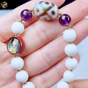 Tibetan Relic Offering 3 Eyes Dzi Thang-ka Padmasambhava Designer Bracelet