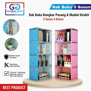 Rak Buku Portable Rak Penyimpanan 5 Tingkat Rak Multifungsi Pakaian Baju Tas Sepatu Helm