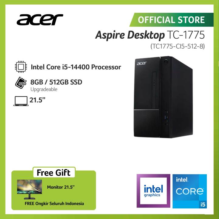 ACER ASPIRE DESKTOP TC-1775 INTEL CORE I5-14400 RAM 8GB 512GB SSD GRAPHICS INTEL UHD 730 WINDOWS 11