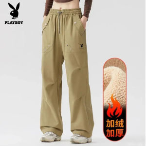 PLAYBOY Mens Cashmere Casual Pants Winter Loose Sweatpants Straight Trend Korean Trousers