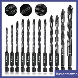 12PCS Monake Mata Bor Silang 5-12MM multifungsi head Mata Bor Cross Drill Bit Hex Bahan Alloy Untuk Melubangi Kaca/Keramik/Beton