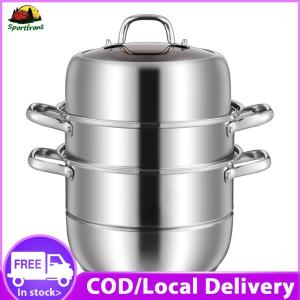 【Free Shipping】 Heavy-Duty 11 Inch Stainless Steel Steamer with 3 Layers and Comfortable Handles for Family Cooking