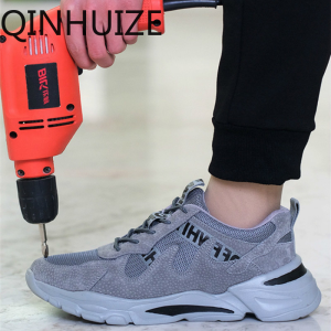 QINHUIZE new safety shoes mens steel toe cap smash-proof and puncture-proof summer breathable and deodorant work shoes mens lightweight soft bottom work safety boots