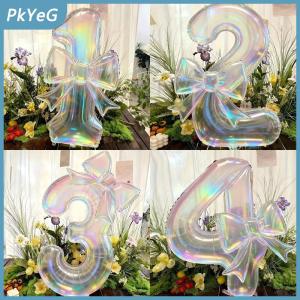 PkYeG Đầy Màu Sắc Kỹ Thuật Số Bóng Bay 0 9 Trong Suốt Bow Thiết Kế Cho Sinh Nhật Nguồn Cung Cấp Bên Trẻ Em Lễ Kỷ Niệm Trang Trí Nội Thất Cảnh 2Pcs