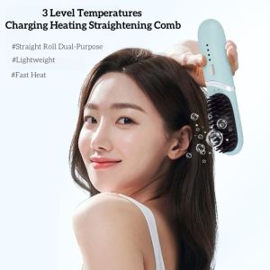 RETAO CuộN thẳng hai mục đích Lược làm thẳng sưởi ấm Ion âm Bền lâu Lược chải tóc thẳng sạc Dụng cụ làm đẹp Di động Lược điện nóng Kiểu tóc