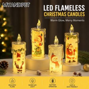 LED Flameless Christmas Candles Santa Snowman Elk Decorative Safe Battery Powered Night Lights