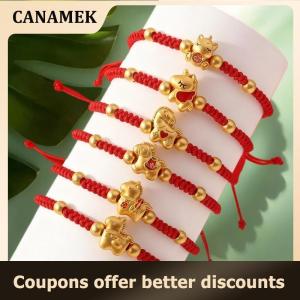 【 CANAMEK 】 Weaving Red Rope Lucky Bracelet For Year Of The Horse Braided Rope Bracelet Beads Bracelet Jewelry Accessories New Year Gifts