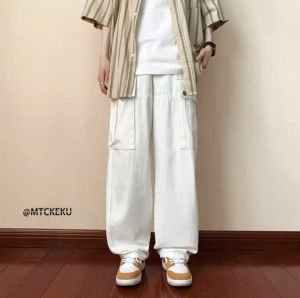 yoyomall กางเกงคาร์โก้ผู้ชาย ใส่สบาย  4สี ดำ ขาว น้ำตาลเข้ม สีเบจ #037