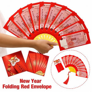 10Cards Creative Fan-Shaped Red Envelope Card Slots New Year Packet Envelopes Spring Festival