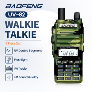COD Baofeng UV82 Walkie Talkie LongRange Dual PTT Band (VHF/UHF)128Channel 5W Power Portable Two WayRadio Wireless Mic Factory WarehouseBuilding Outdoor Climbing Office DurableType Green Set of 10 (With ChargerBattery Antenna)
