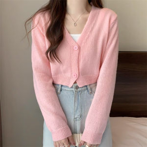 ⚡Port⚡ blouses women new style 2025 Korean Version Temperamental V-neck Sweater Coat Short Knitted Cardigan Women Slim Fitting Top