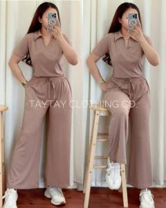 Knitted Blouse Collar Top and Pants Terno Sets for Women with 2 side Pocket Pocket fit up to XL