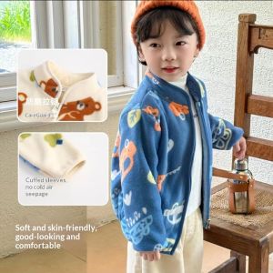 แจ็คเก็ตผ้าขนแกะพิมพ์ลายการ์ตูนน่ารัก AMILA สำหรับเด็กเสื้อนอกสำหรับฤดูใบไม้ร่วงอบอุ่นนุ่ม