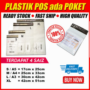 10pcs COURIER BAG WITH POCKET Plastik Pos Ada Poket Saiz S/M/L/XL PARCEL BAG