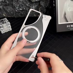 Luxury Aluminum Alloy Rimless360°Magnetic Bracket Phone Case for Samsung Galaxy S25 Ultra S24Ultra  S23Ultra Shockproof Transparent Case